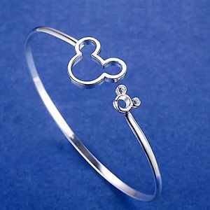 Sterling Silver Mickey Mouse Hollow Out Bangle Bracelet